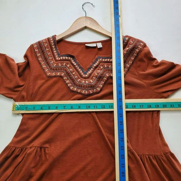 LOGO By Lori Goldstein Womens Fall Rust Embroidered Cotton Knit Tunic Top Sz M - Picture 7 of 10